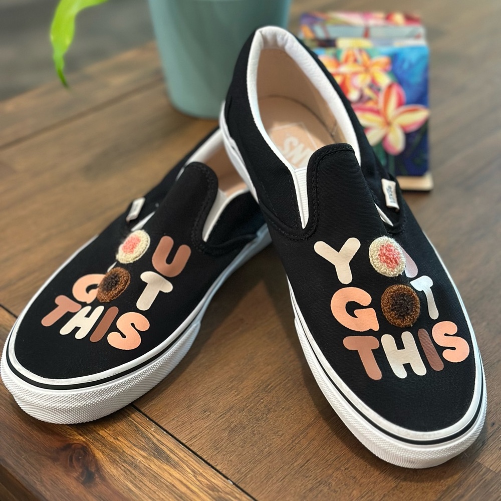 Vans Black Slip-On Sneakers,You Got This 9.5 - Picture 4 of 8